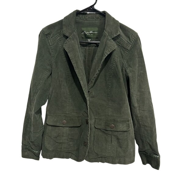 Eddie Bauer Womens Corduroy Blazer Jacket Olive Green Sz Medium Button Up Retro - Picture 1 of 9